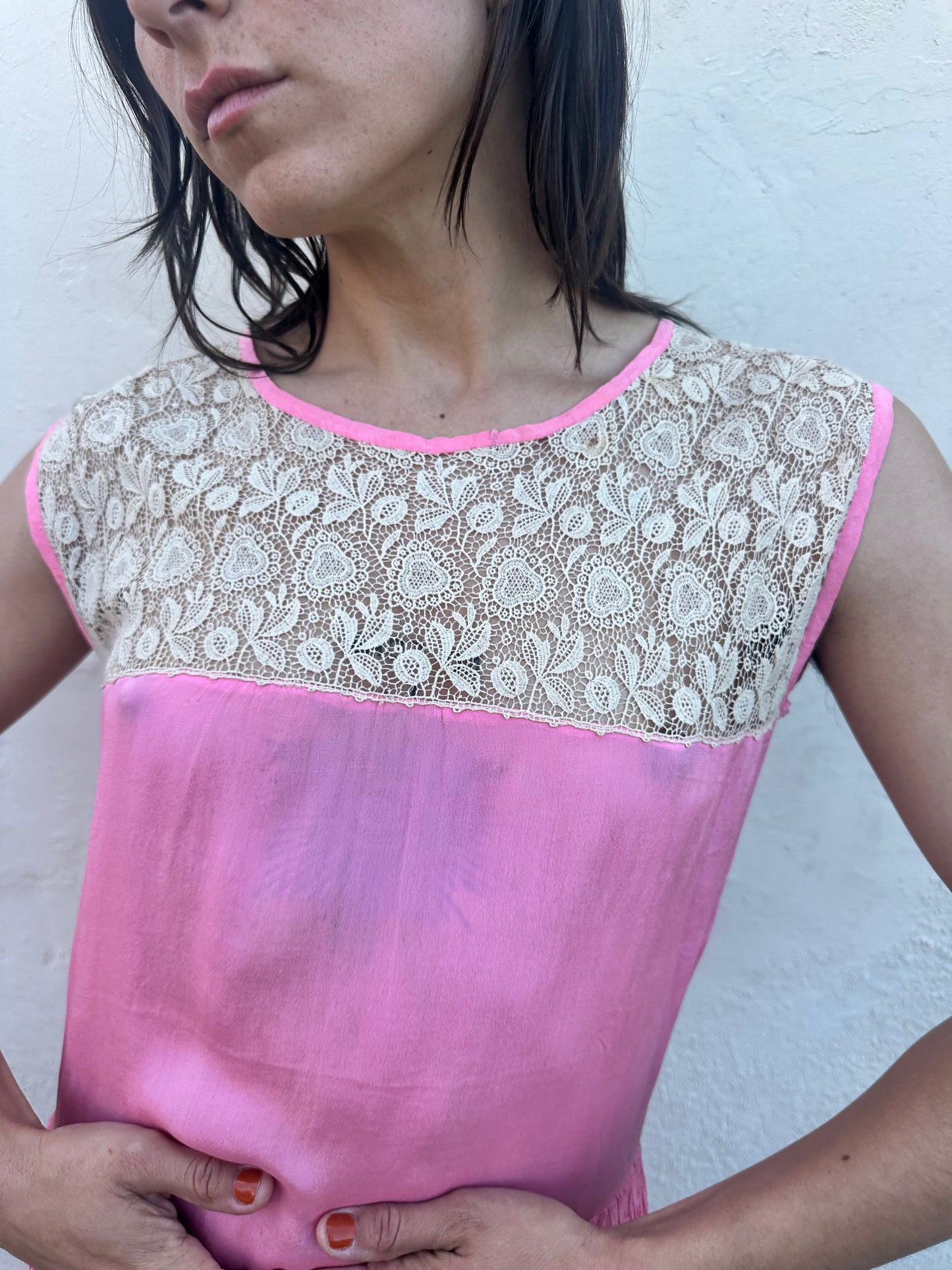 Antique Vintage - 1930s Pink Silk Slip