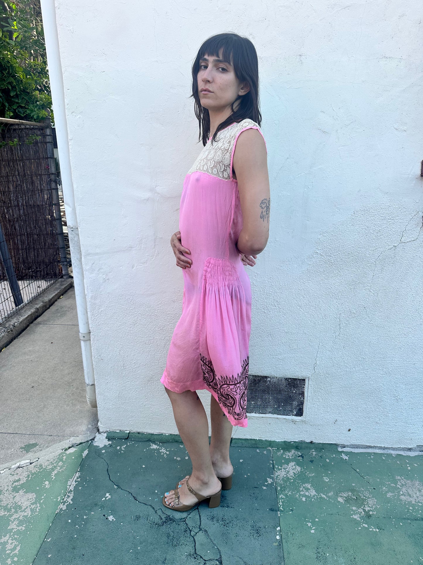 Antique Vintage - 1930s Pink Silk Slip