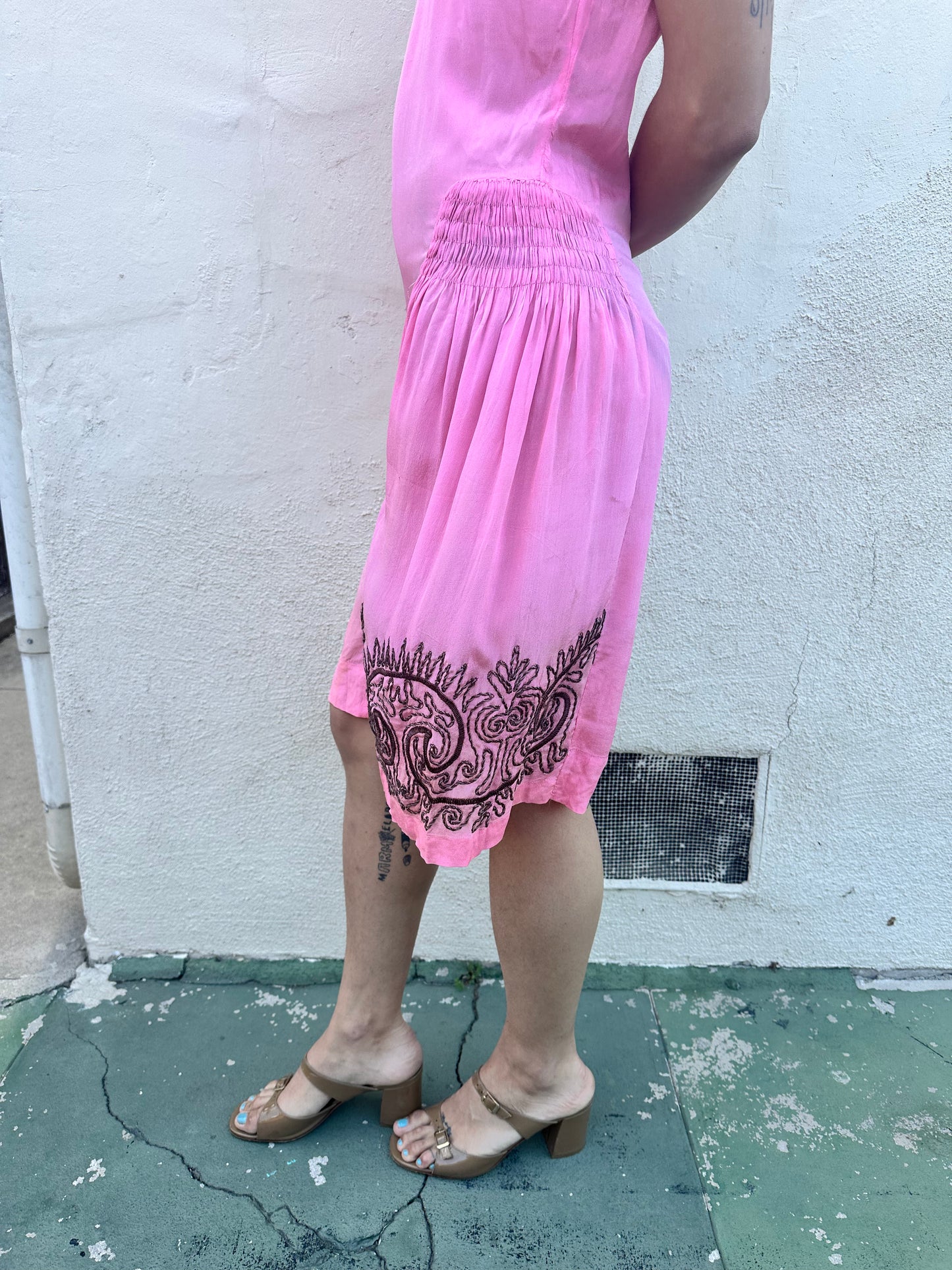 Antique Vintage - 1930s Pink Silk Slip