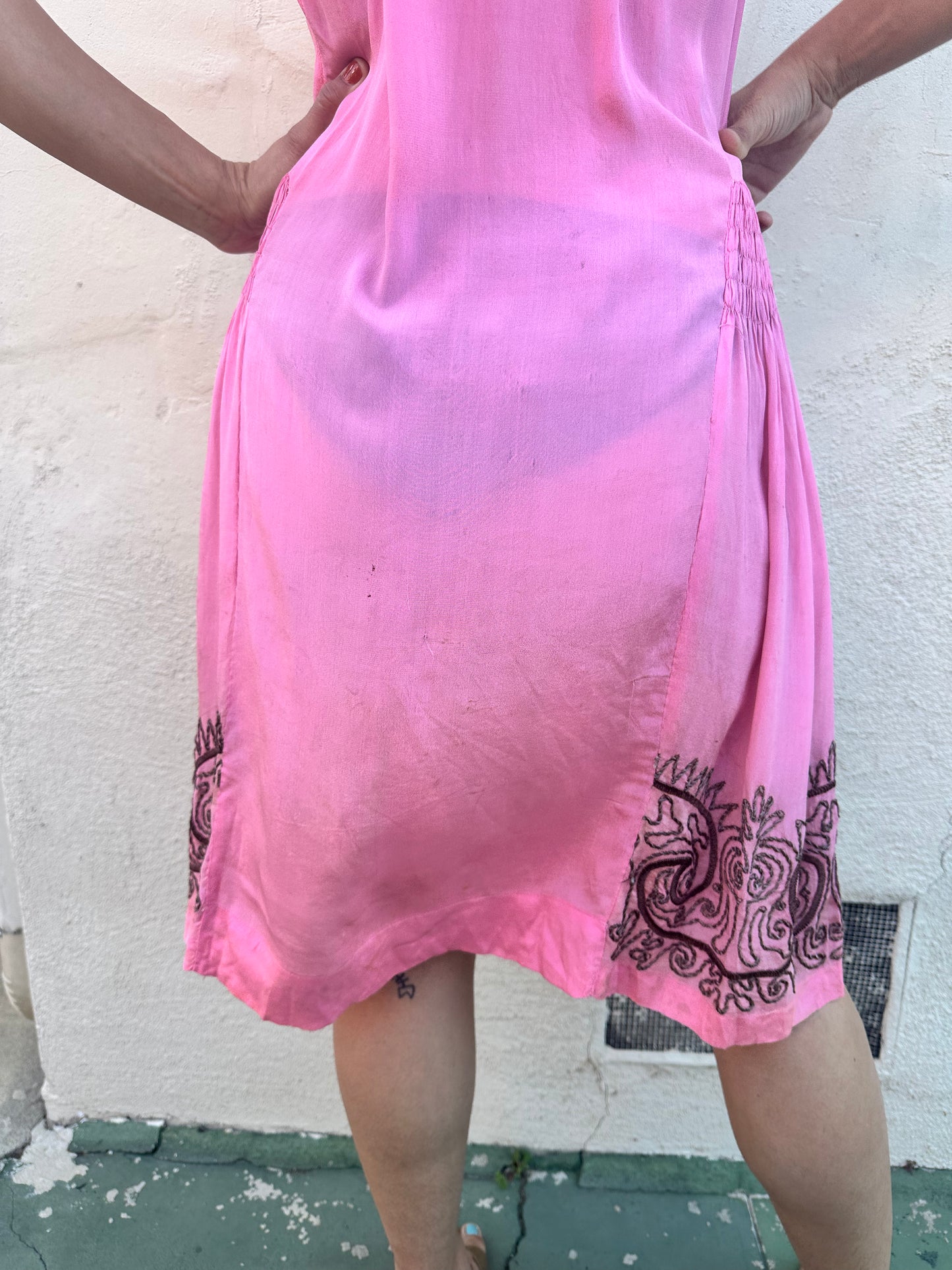Antique Vintage - 1930s Pink Silk Slip