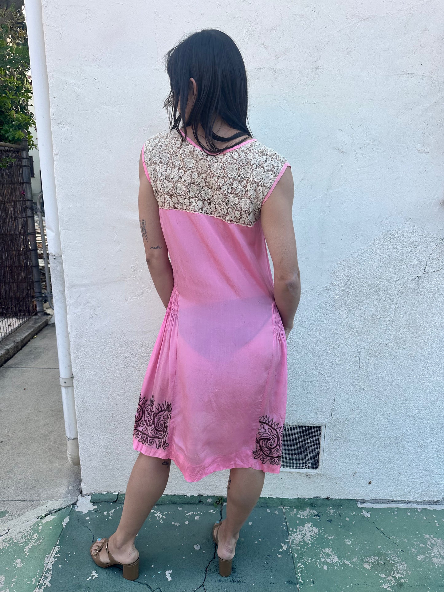 Antique Vintage - 1930s Pink Silk Slip