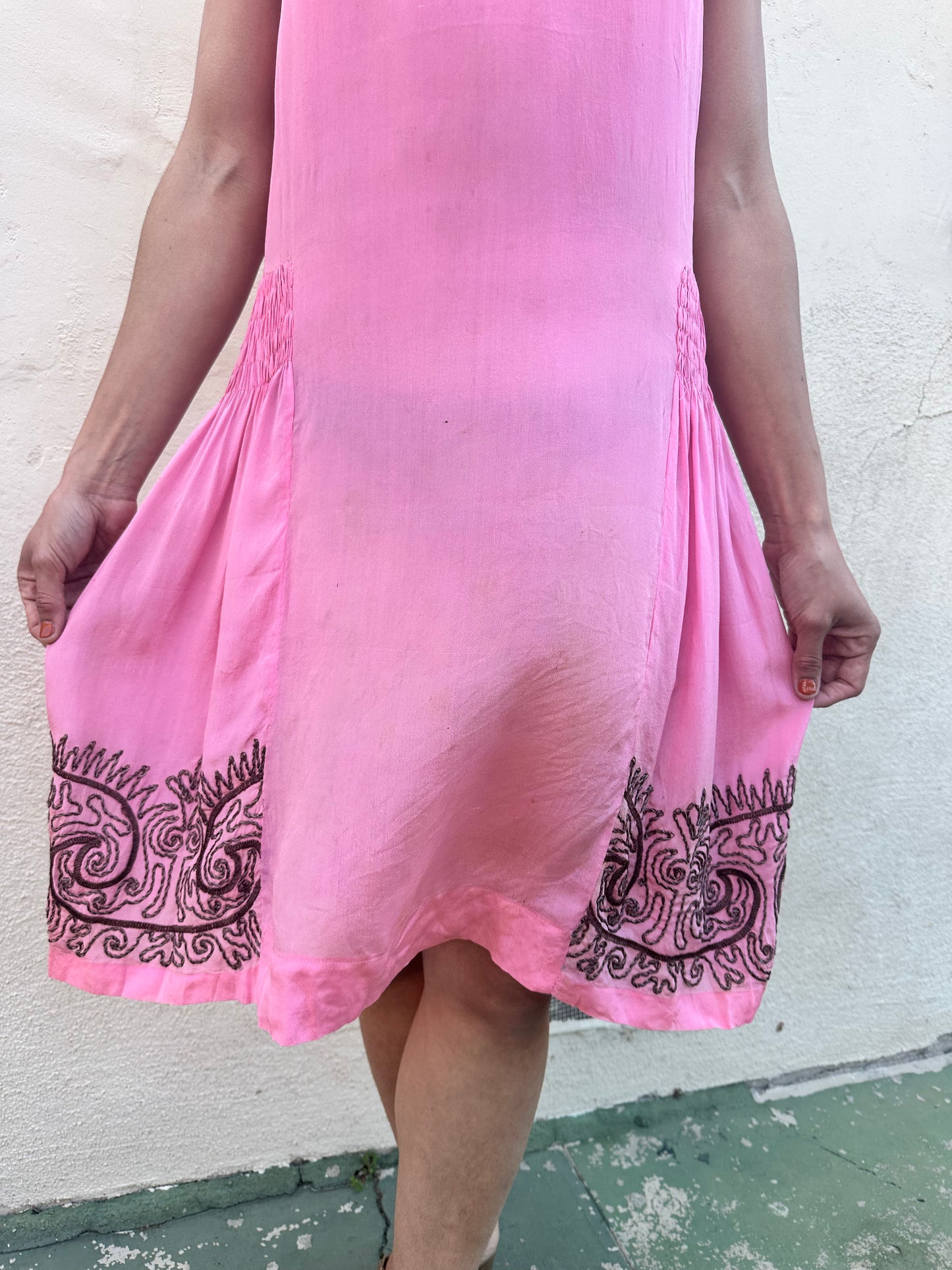 Antique Vintage - 1930s Pink Silk Slip