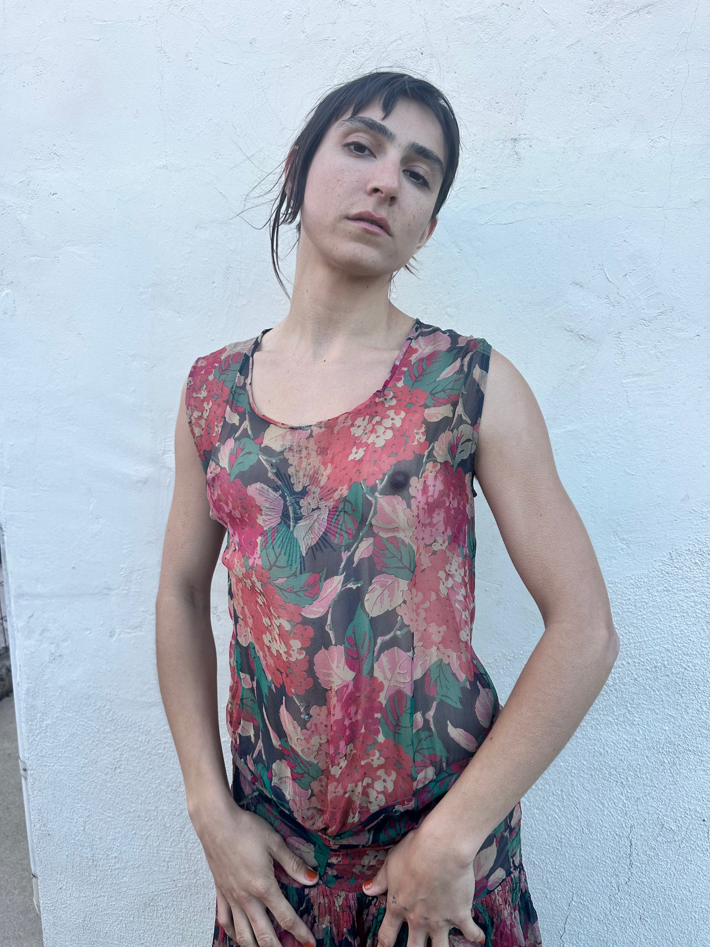 Antique Vintage - 1920s Silk Chiffon Floral Dress