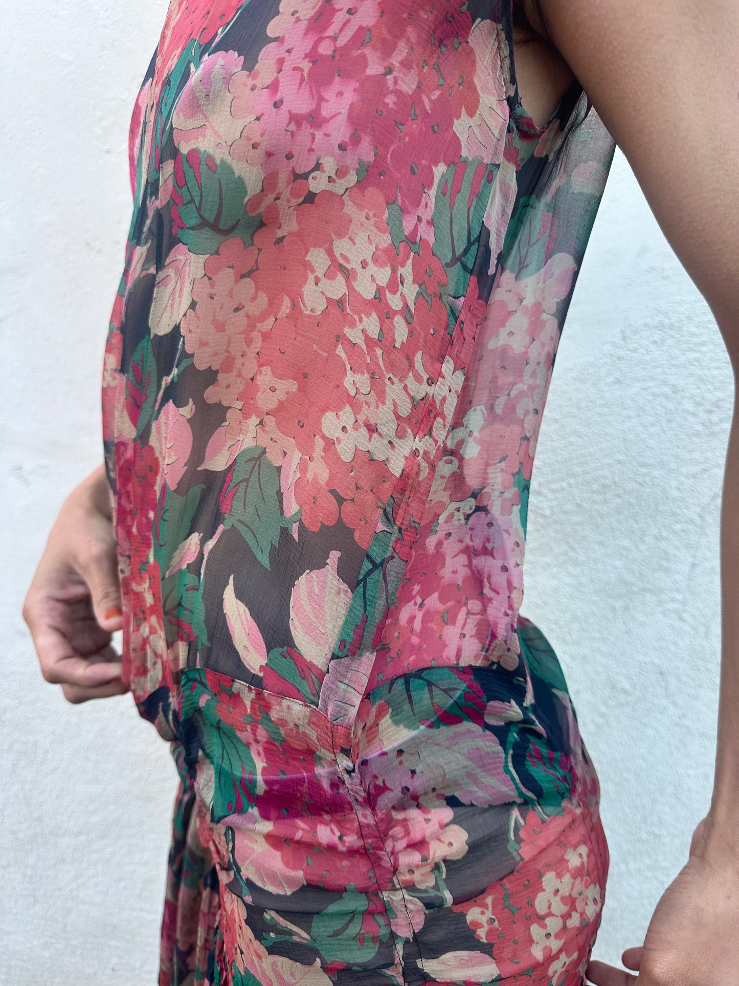 Antique Vintage - 1920s Silk Chiffon Floral Dress