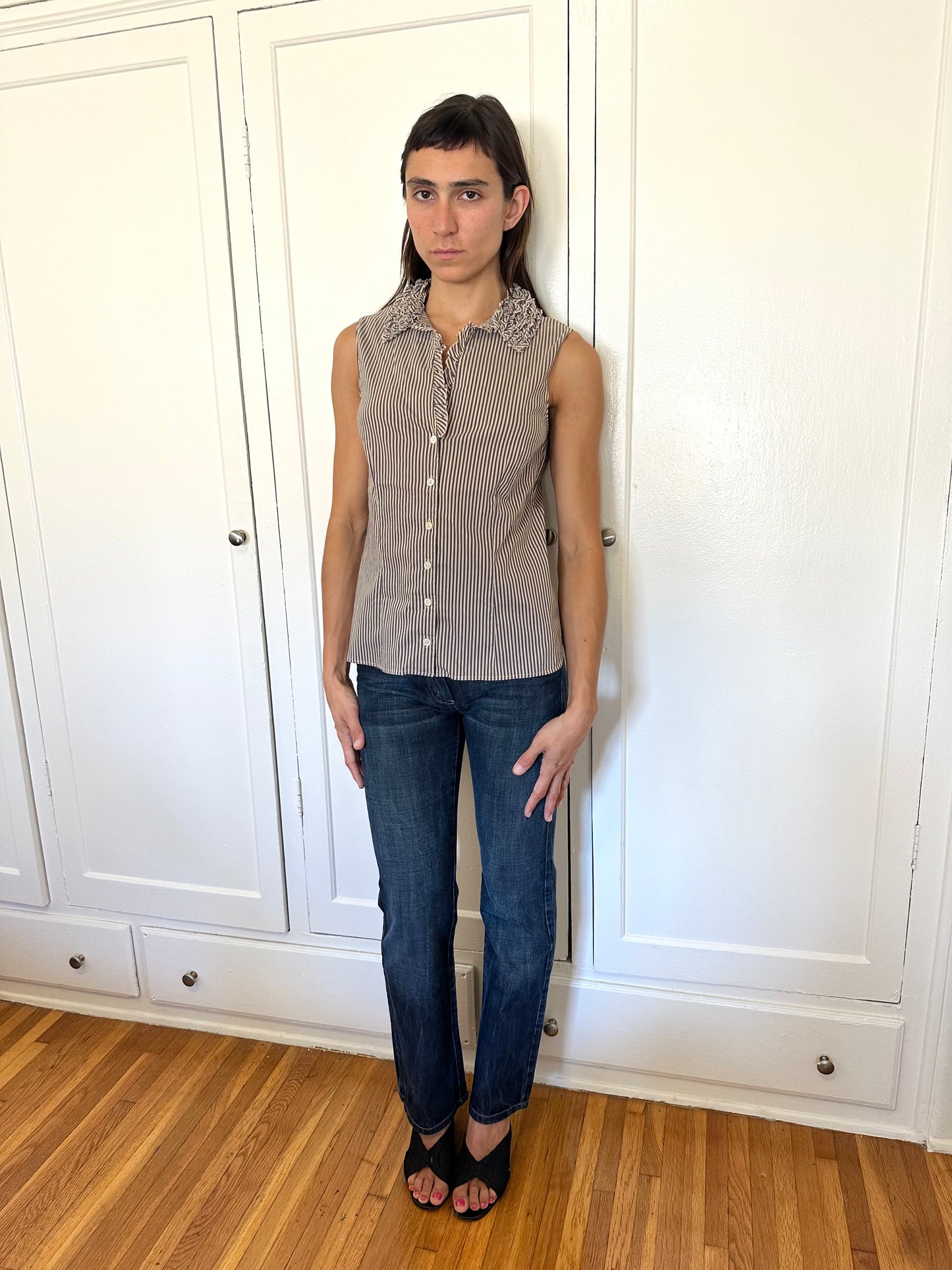 Striped Ruffle Button Up