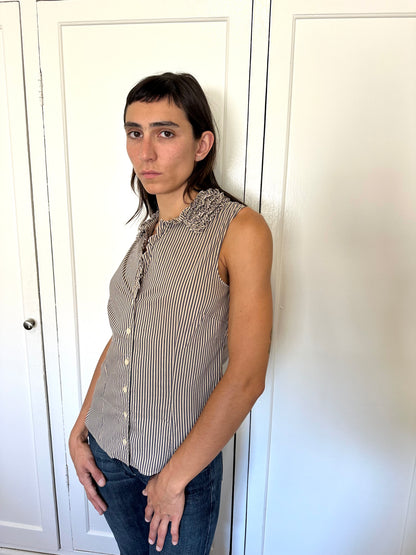 Striped Ruffle Button Up