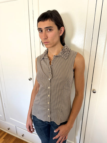 Striped Ruffle Button Up