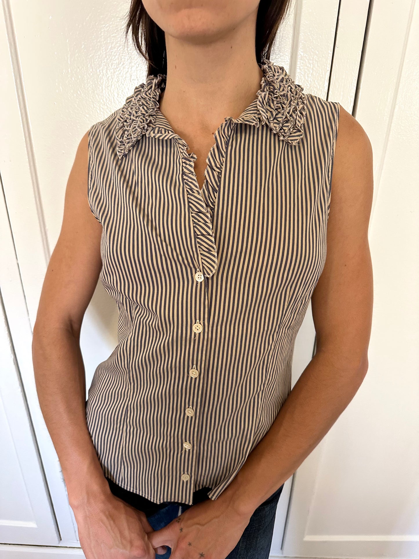 Striped Ruffle Button Up