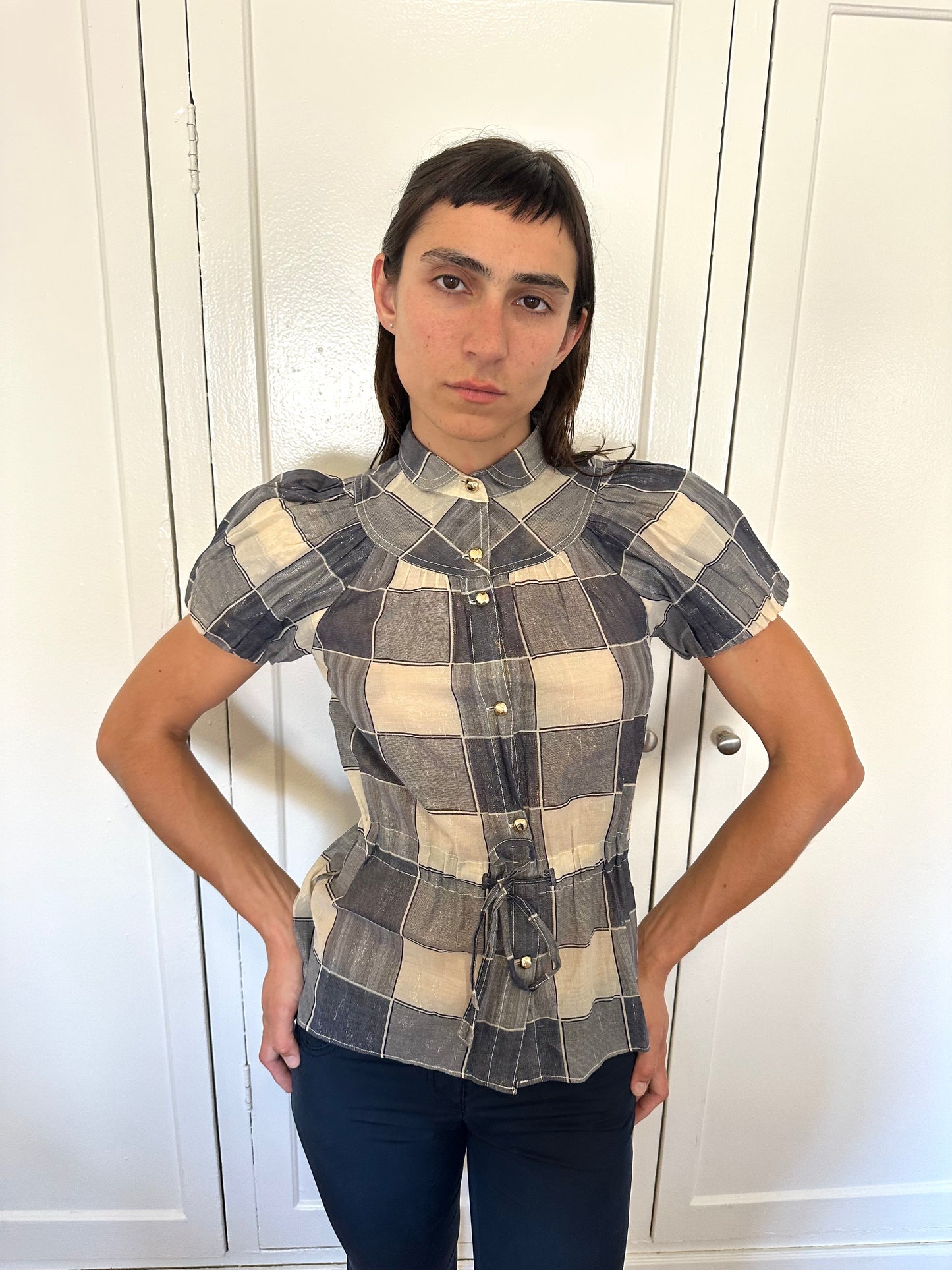 Metallic Babydoll Blouse