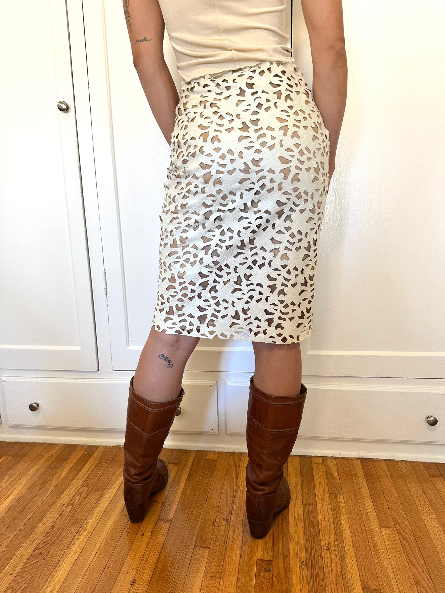 Leather Cut Midi Skirt