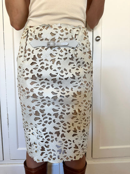 Leather Cut Midi Skirt