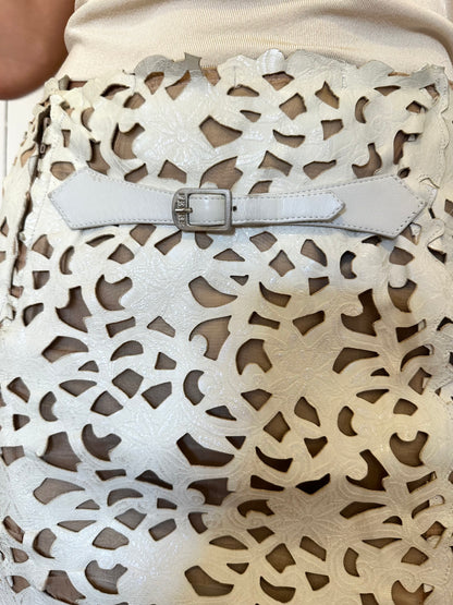 Leather Cut Midi Skirt