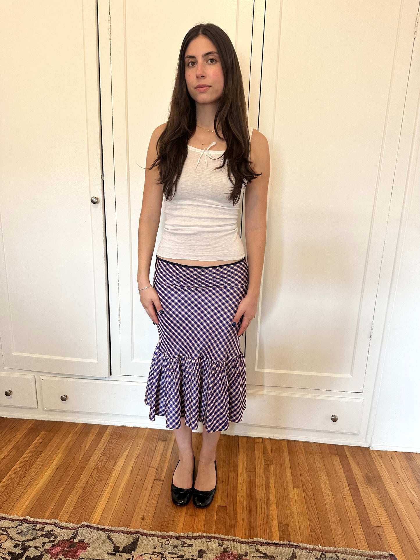 Antique Vintage - 1940s Gingham Taffeta Skirt