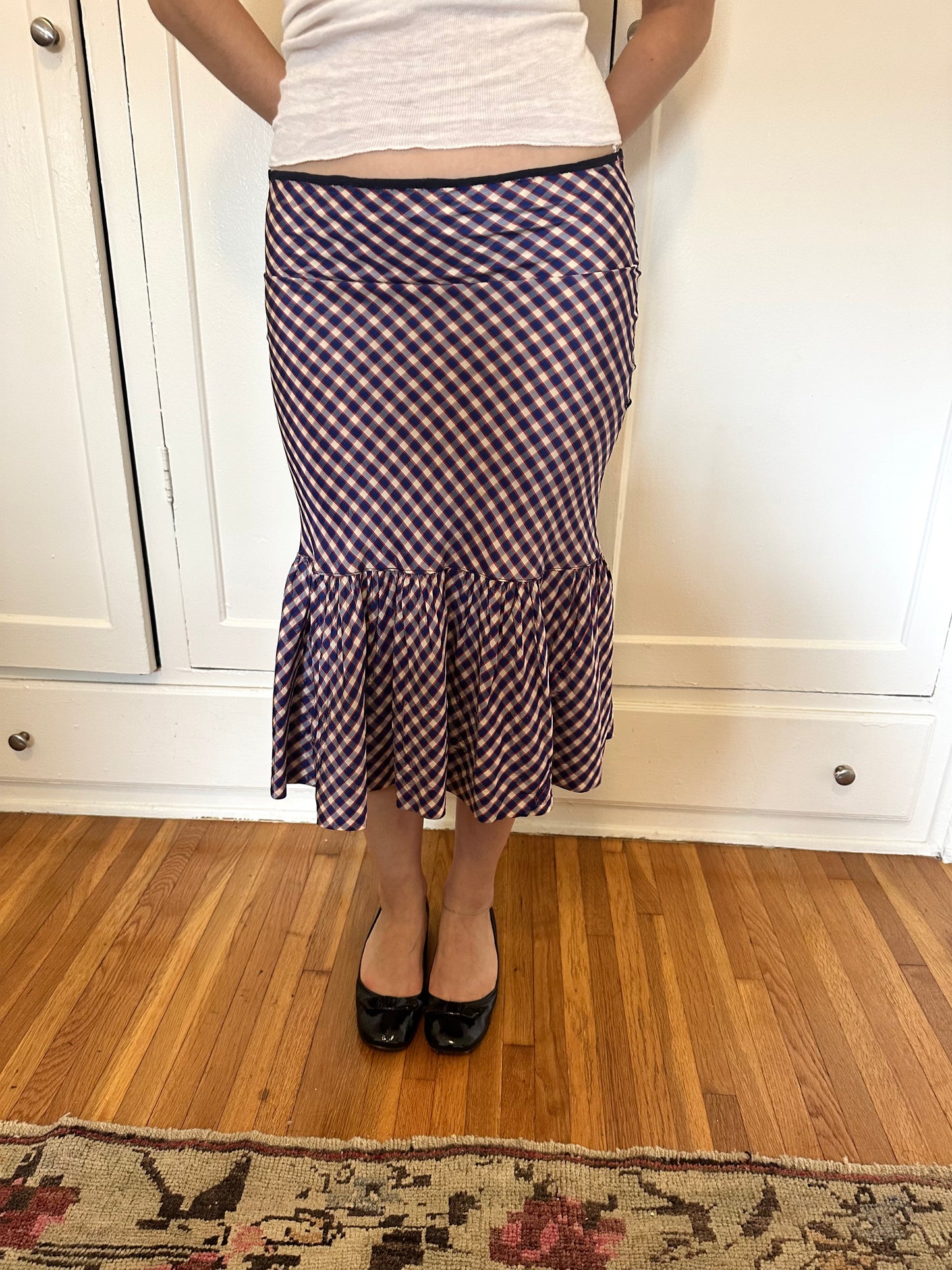 Antique Vintage - 1940s Gingham Taffeta Skirt