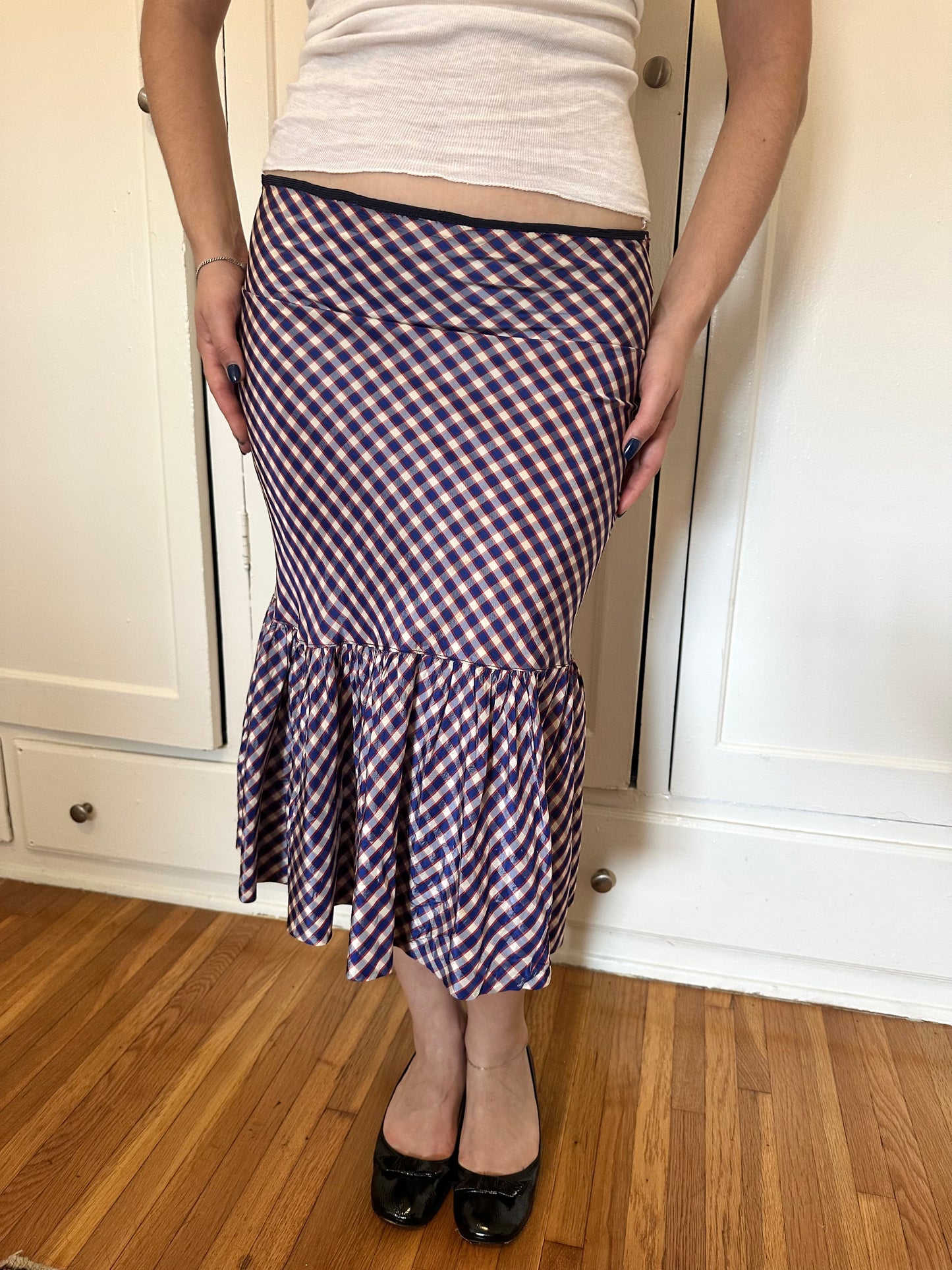 Antique Vintage - 1940s Gingham Taffeta Skirt