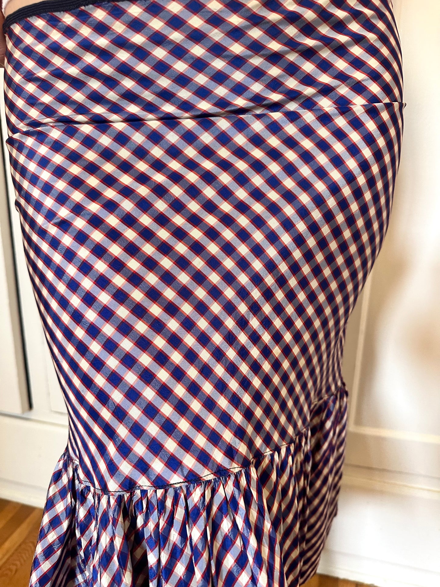Antique Vintage - 1940s Gingham Taffeta Skirt