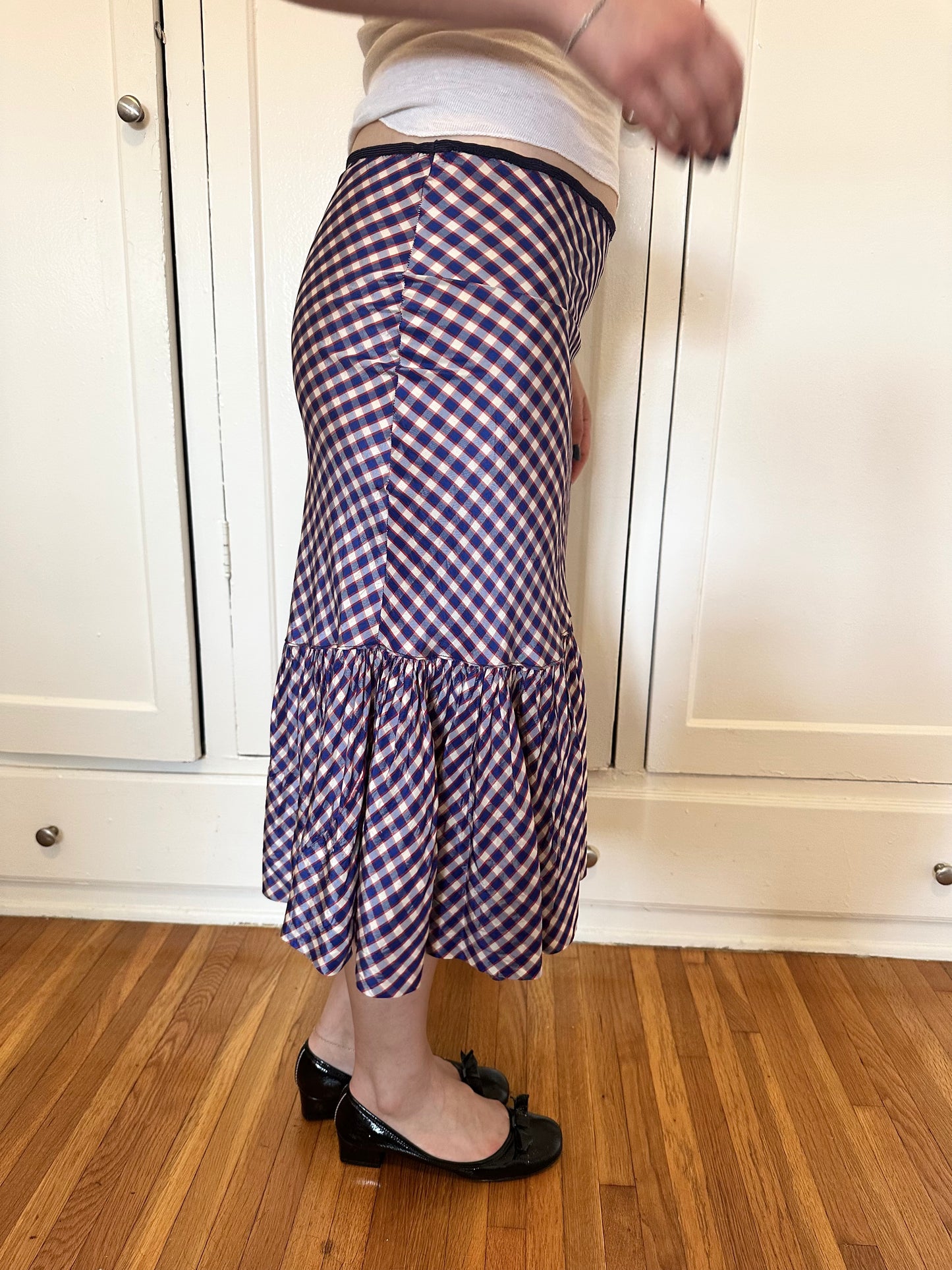 Antique Vintage - 1940s Gingham Taffeta Skirt