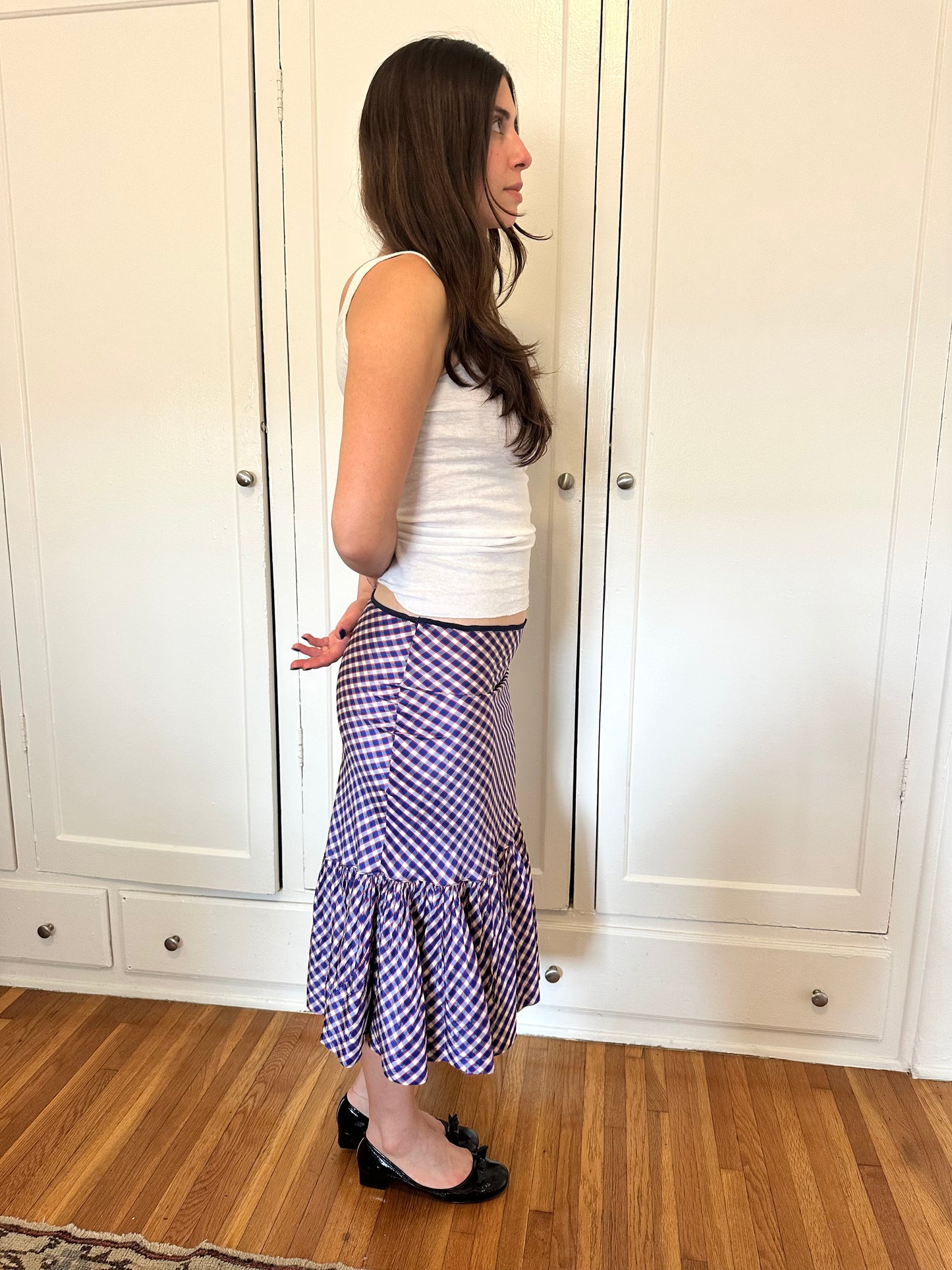 Antique Vintage - 1940s Gingham Taffeta Skirt