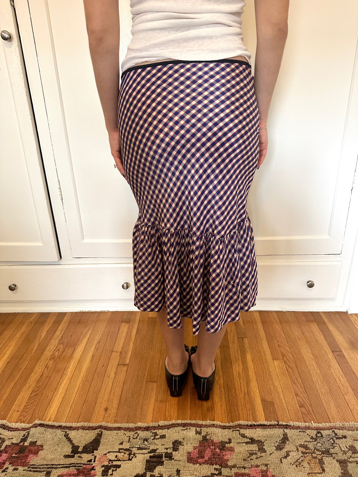 Antique Vintage - 1940s Gingham Taffeta Skirt