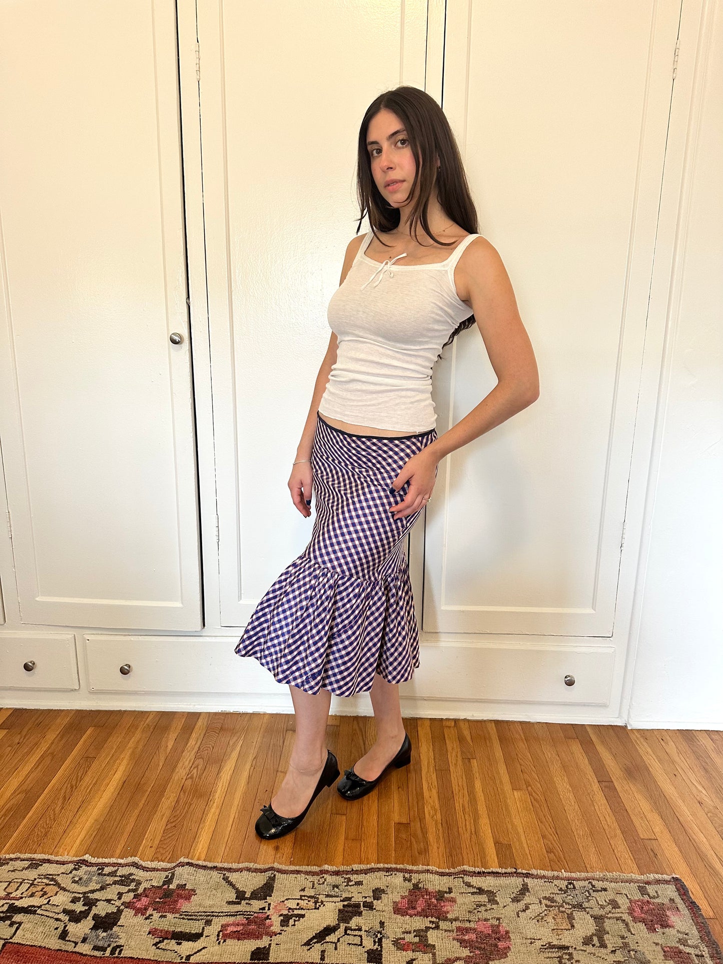 Antique Vintage - 1940s Gingham Taffeta Skirt