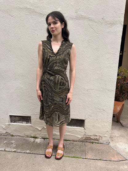 Green Gathered Dot Dress