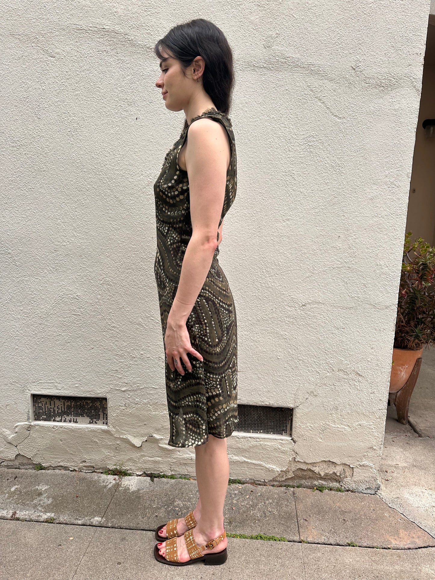 Green Gathered Dot Dress