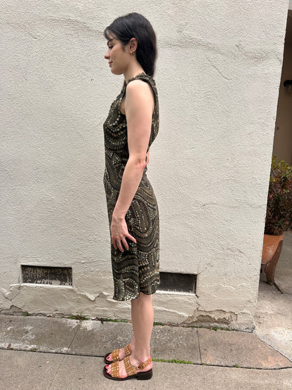 Green Gathered Dot Dress