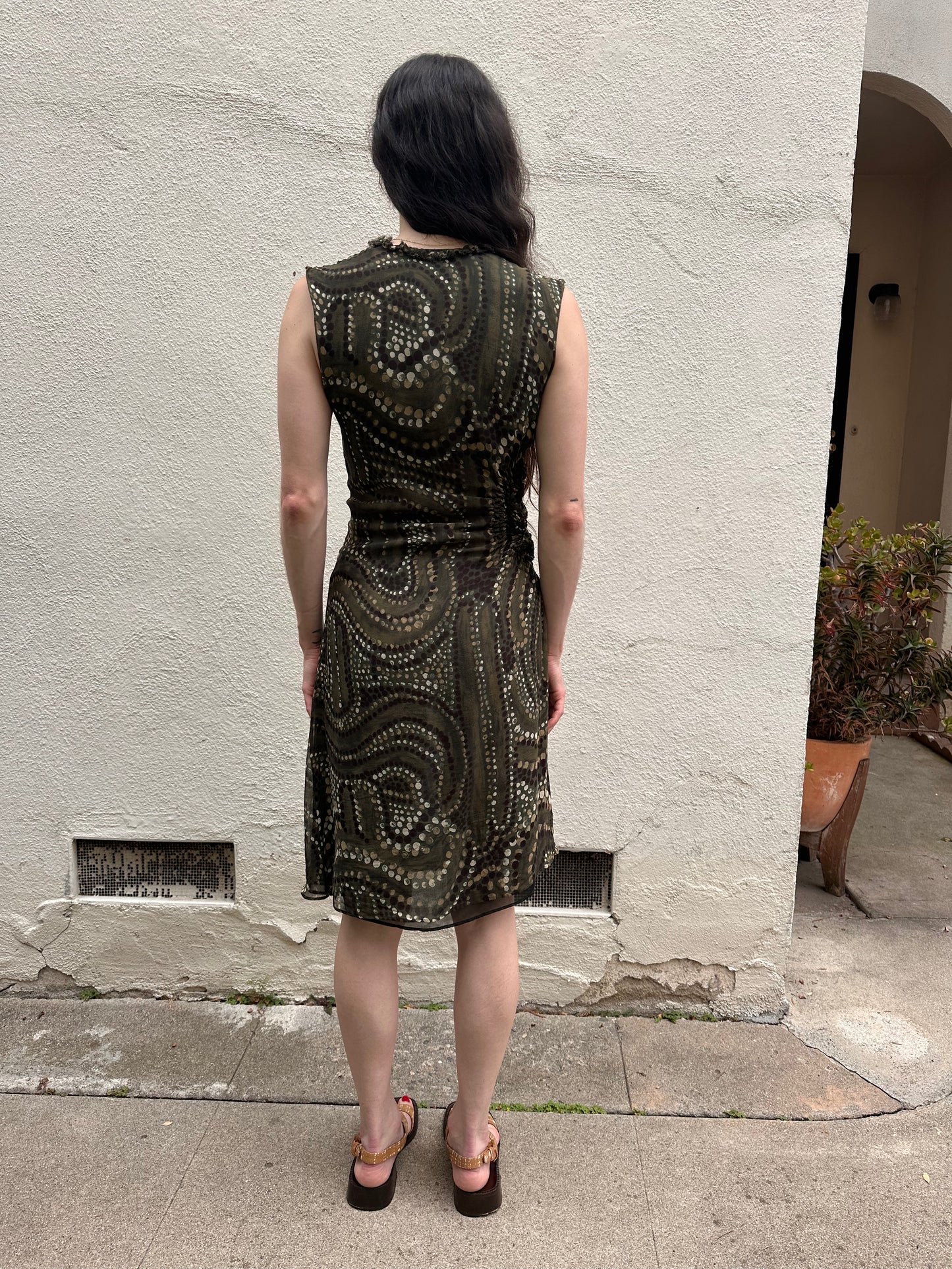 Green Gathered Dot Dress