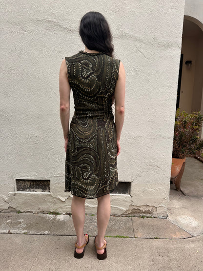 Green Gathered Dot Dress