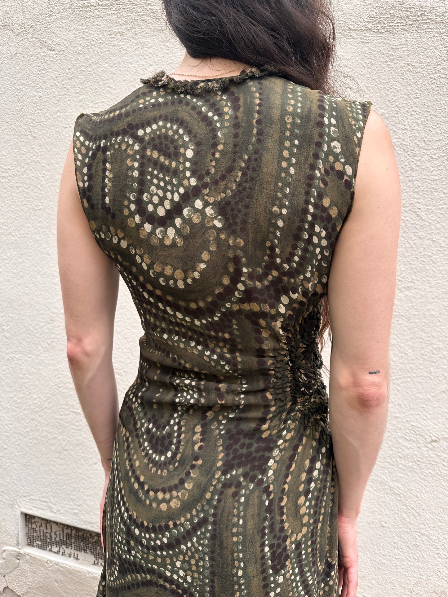 Green Gathered Dot Dress