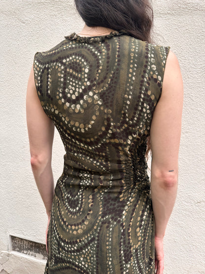 Green Gathered Dot Dress