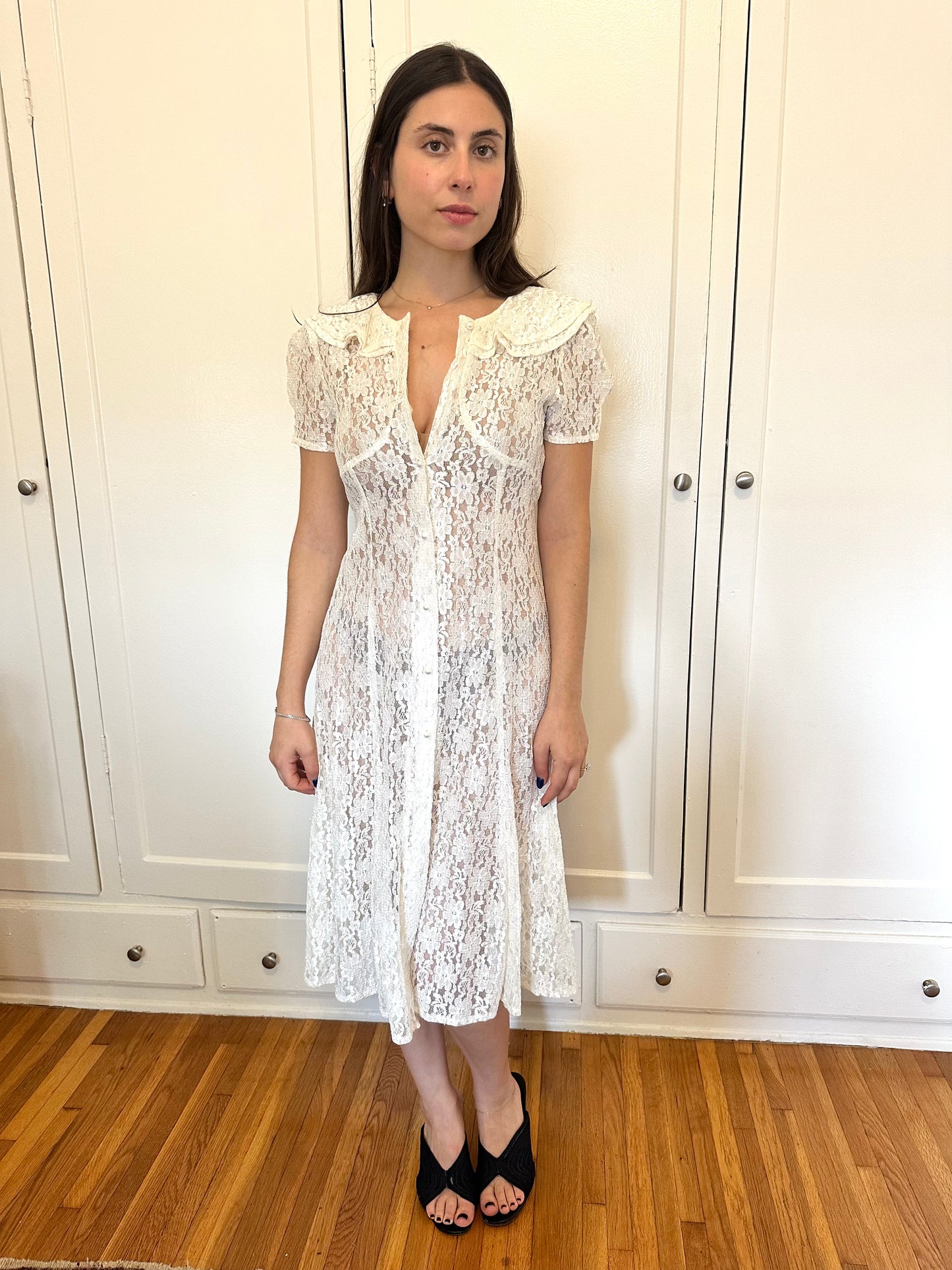 Antique Vintage - 1980s White Lace Dress