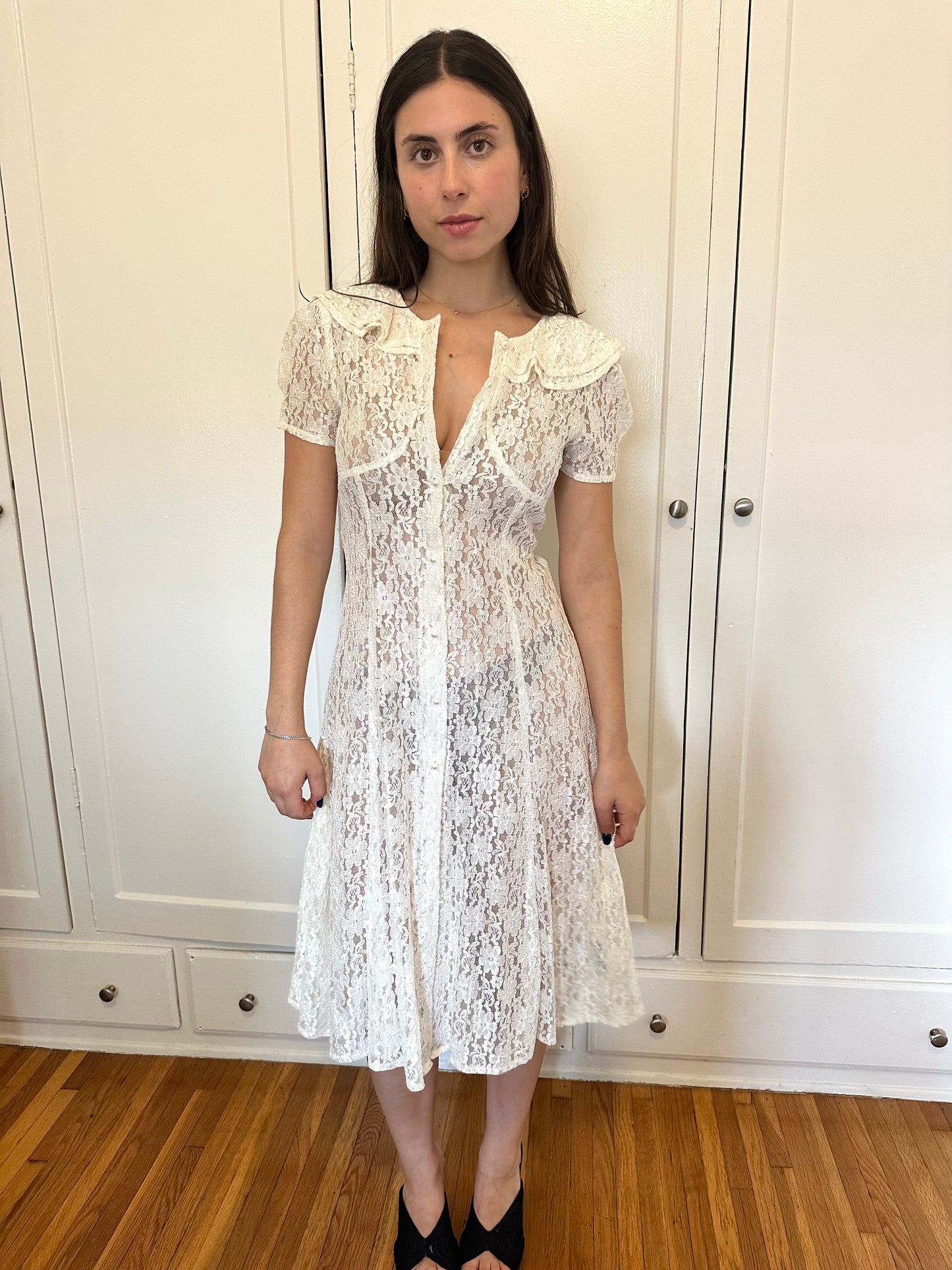 Antique Vintage - 1980s White Lace Dress