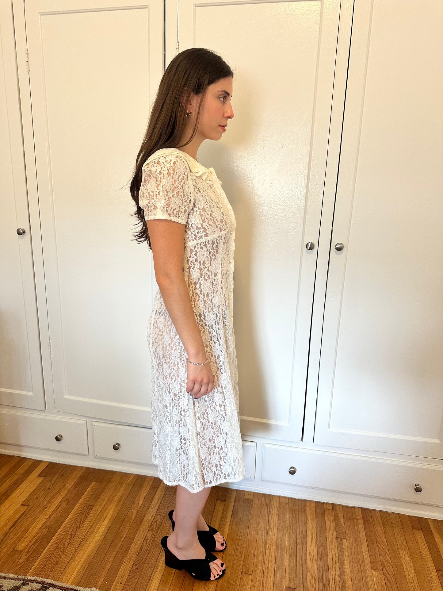Antique Vintage - 1980s White Lace Dress