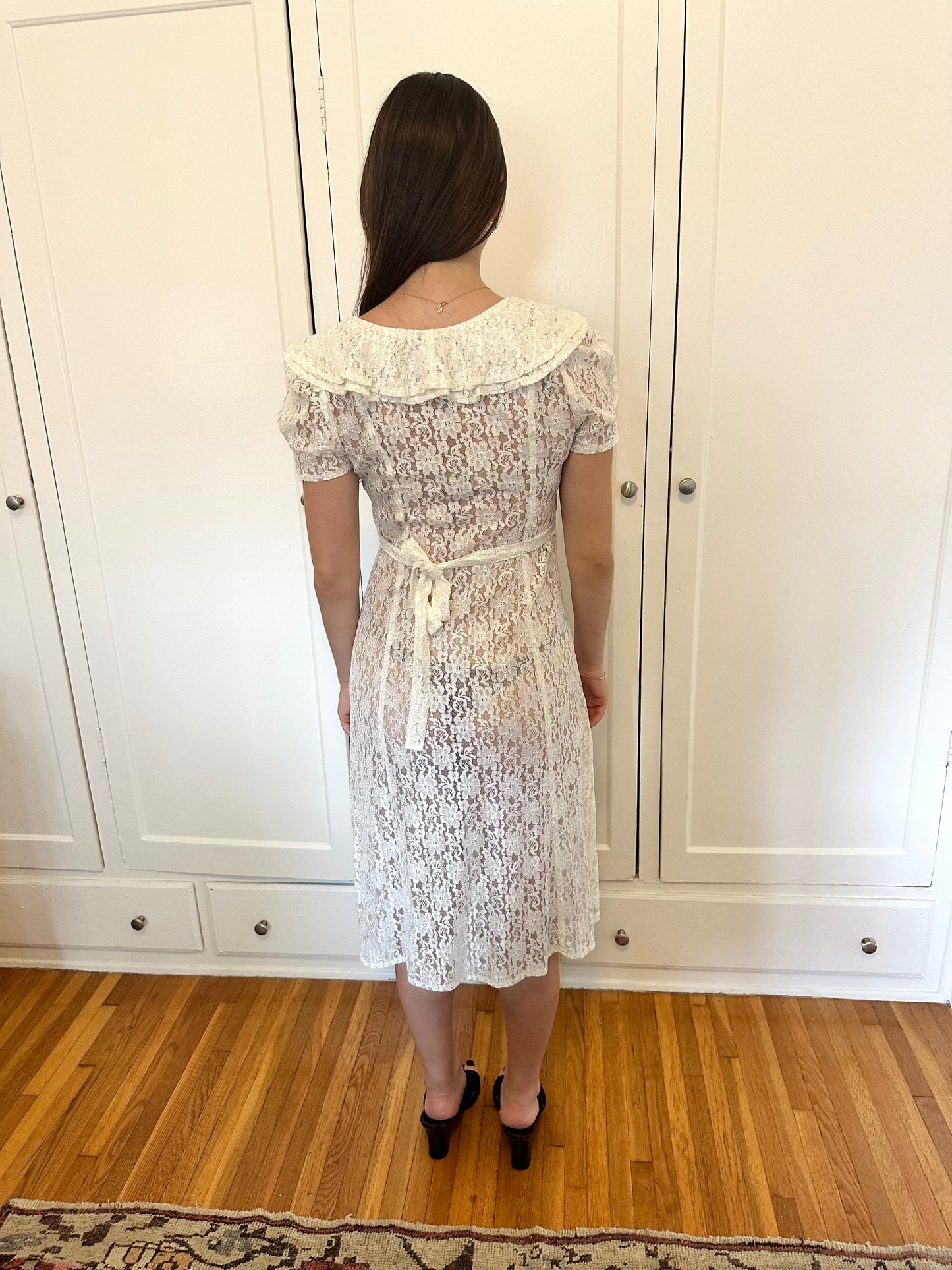 Antique Vintage - 1980s White Lace Dress