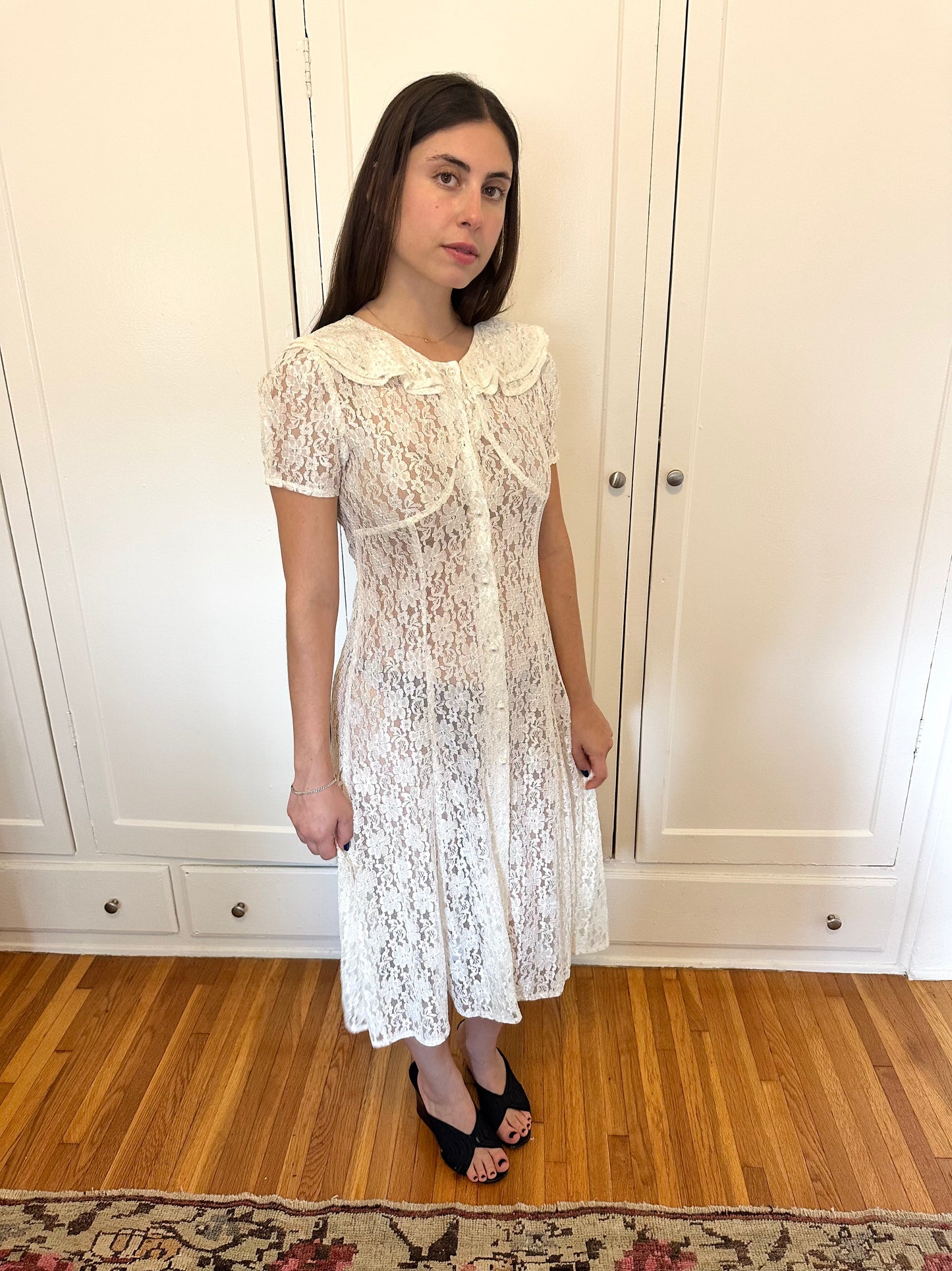 Antique Vintage - 1980s White Lace Dress