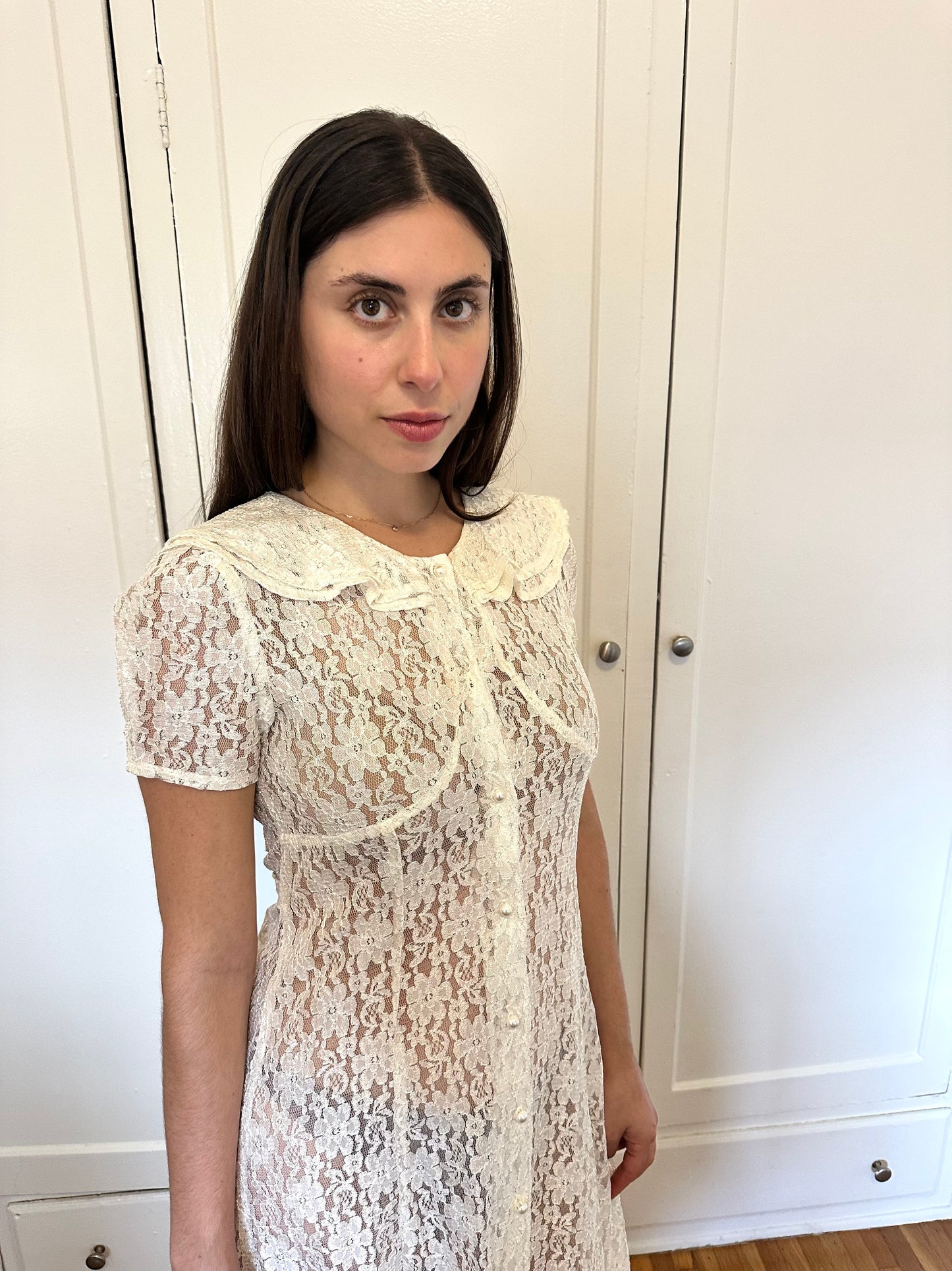Antique Vintage - 1980s White Lace Dress