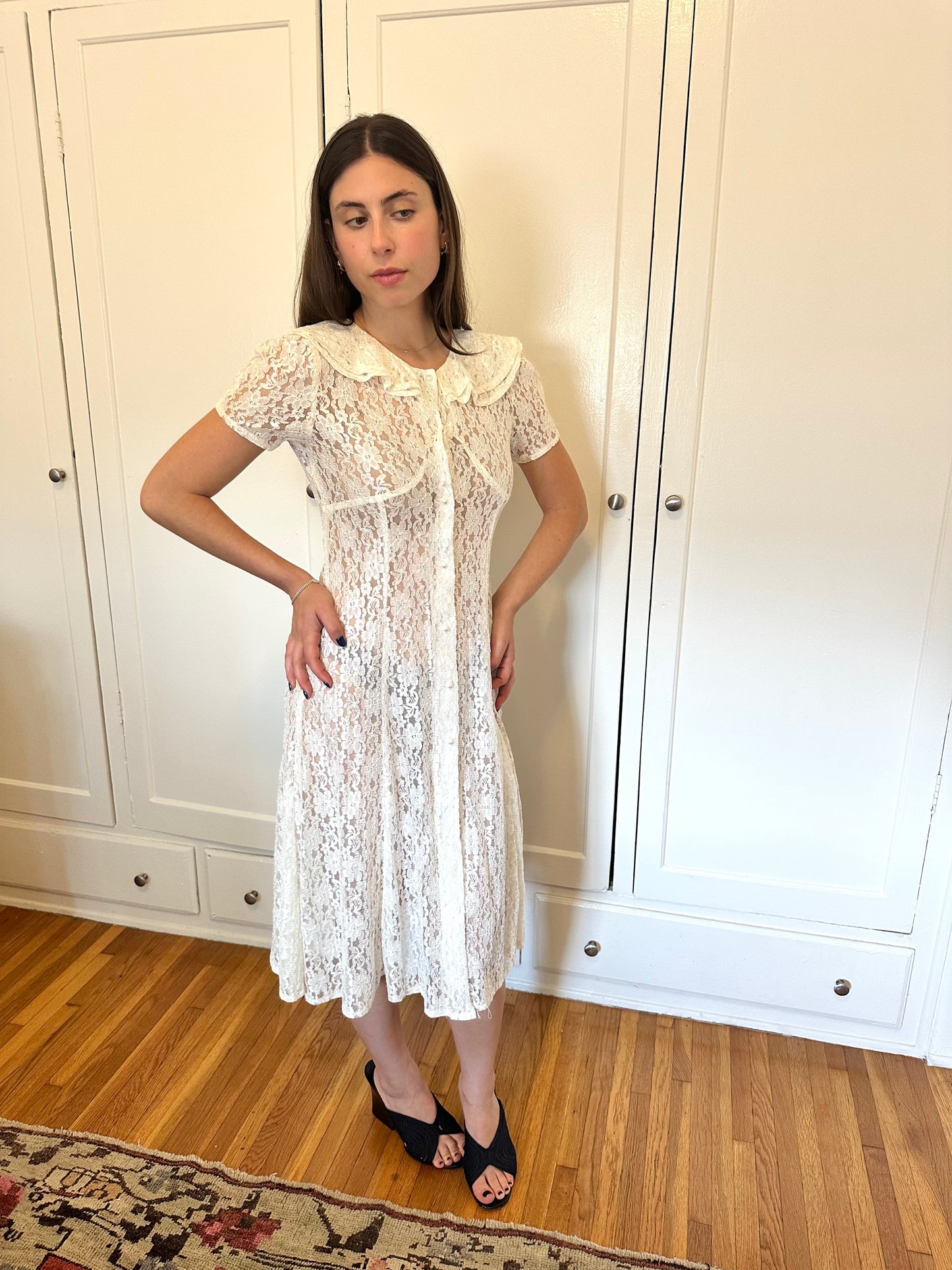 Antique Vintage - 1980s White Lace Dress