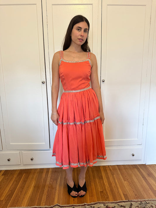 Antique Vintage - 1950s Coral Patio Dress