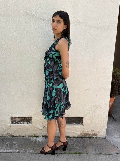 Teal Floral Ruffle Dress