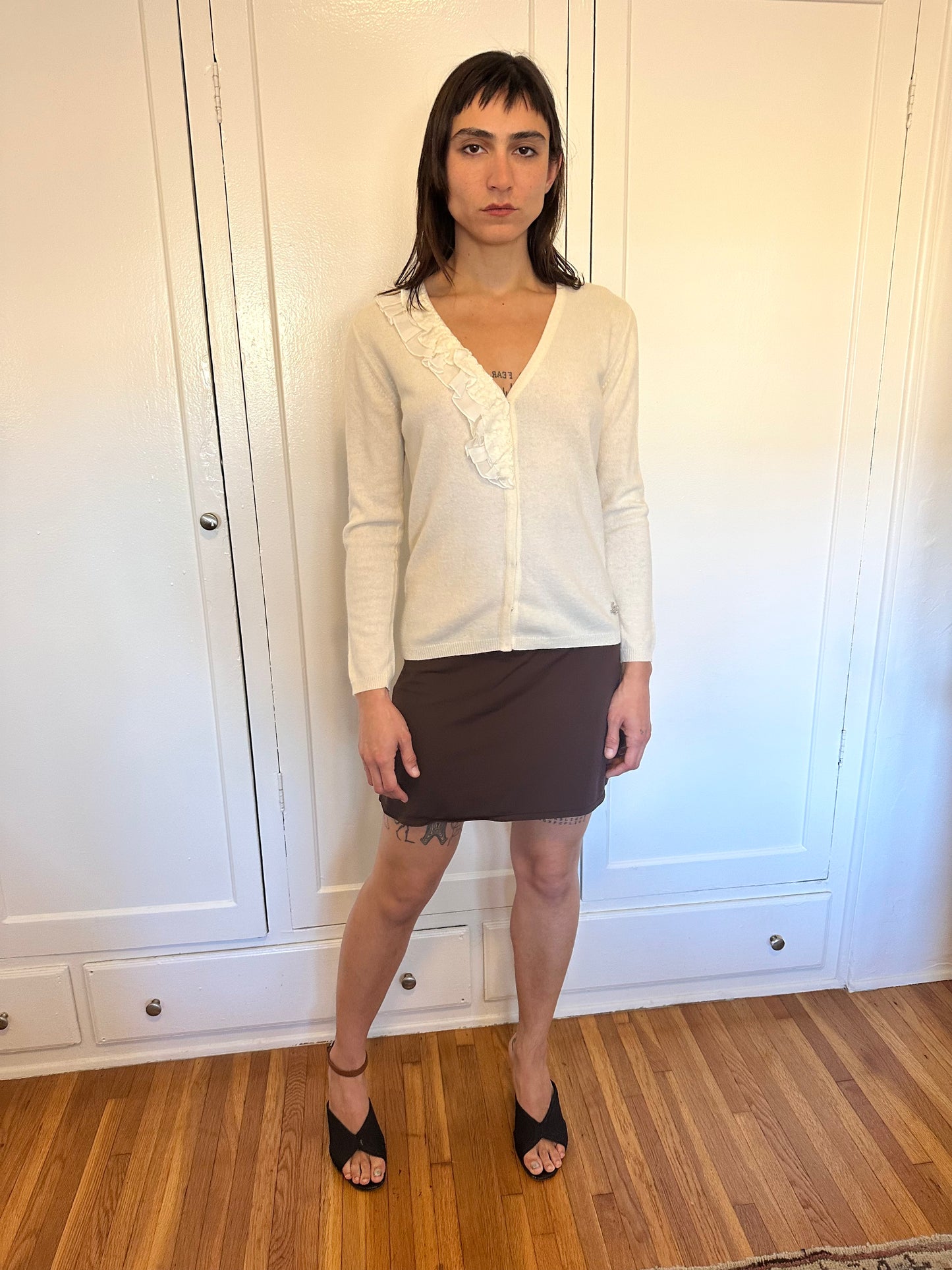 Blugirl Blumarine - White Snap Ruffle Cardi