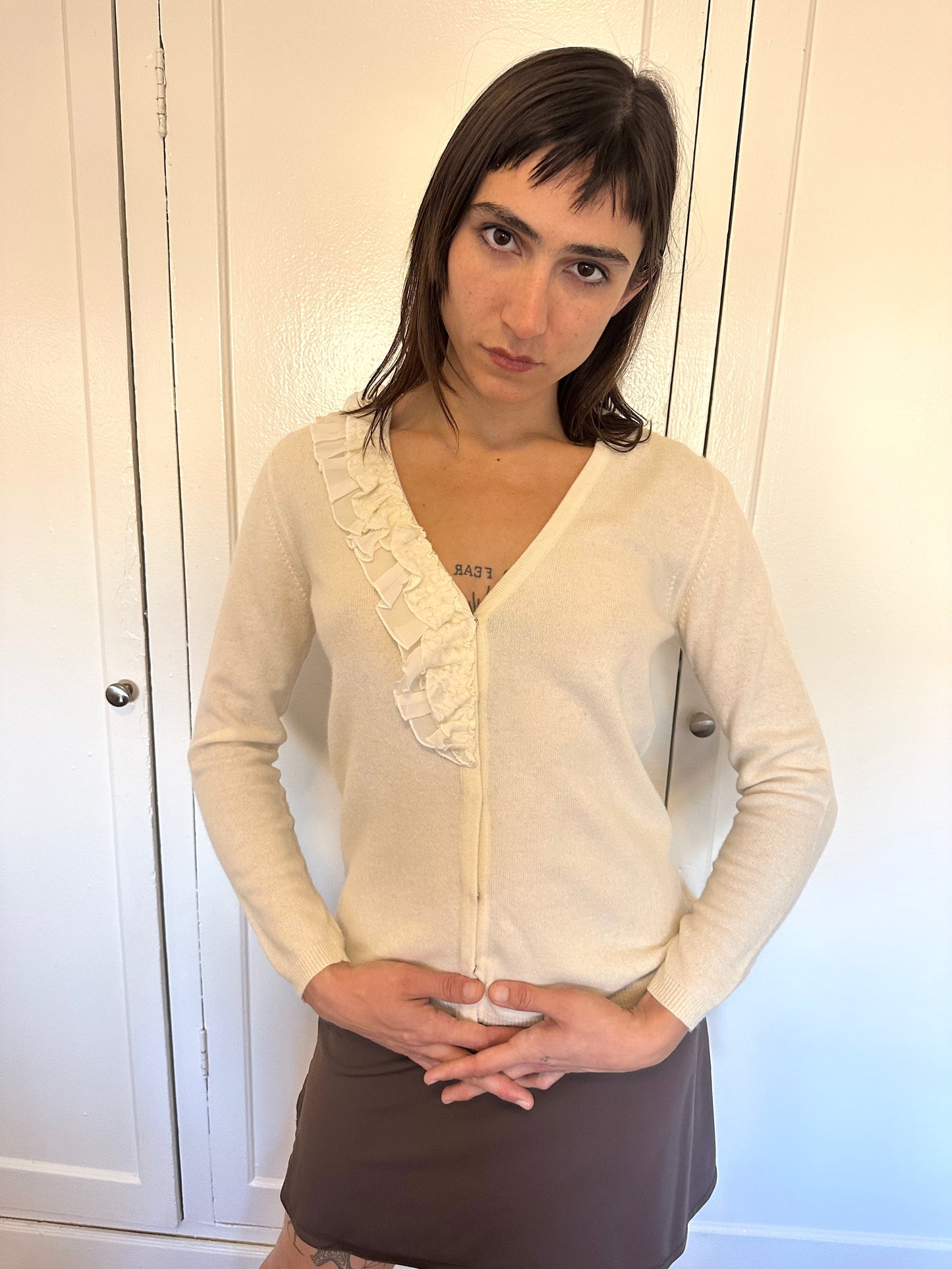 Blugirl Blumarine - White Snap Ruffle Cardi