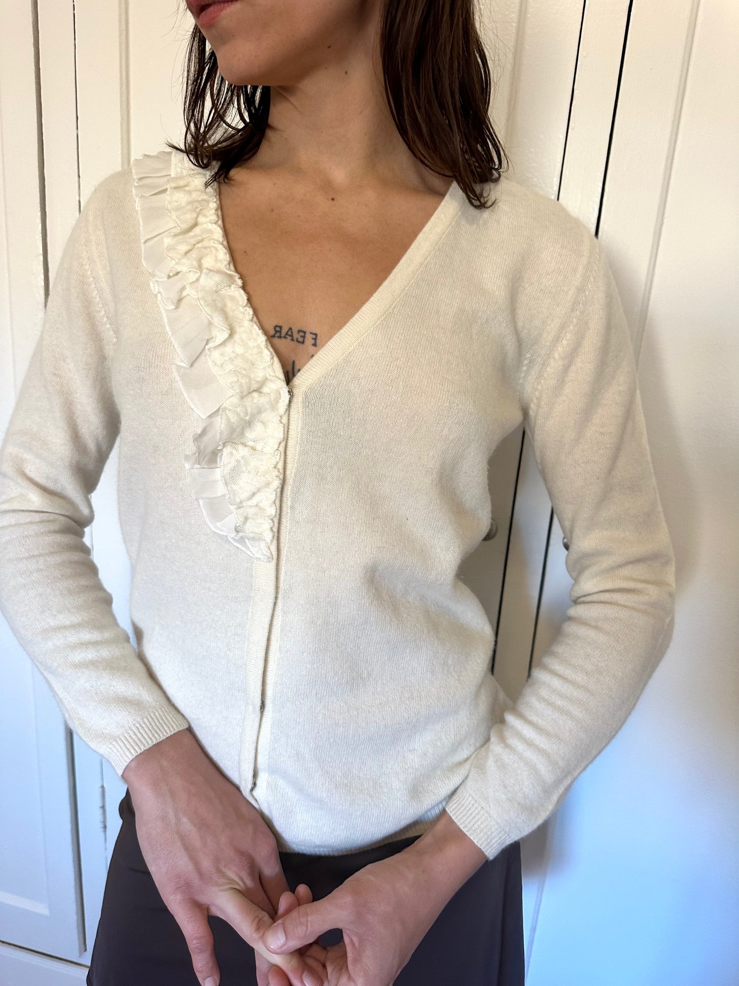 Blugirl Blumarine - White Snap Ruffle Cardi