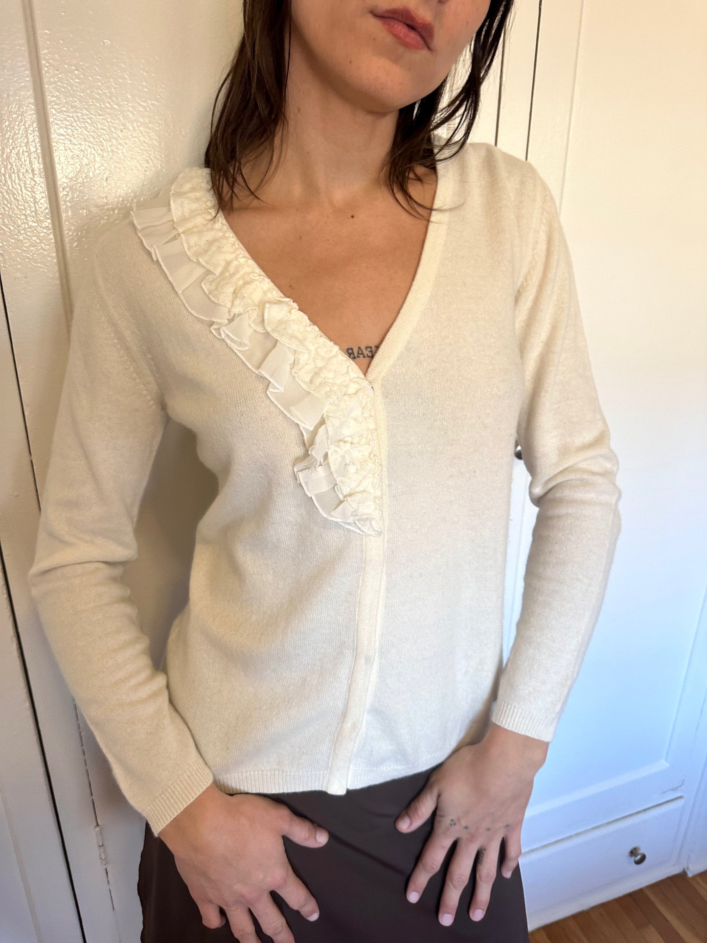 Blugirl Blumarine - White Snap Ruffle Cardi