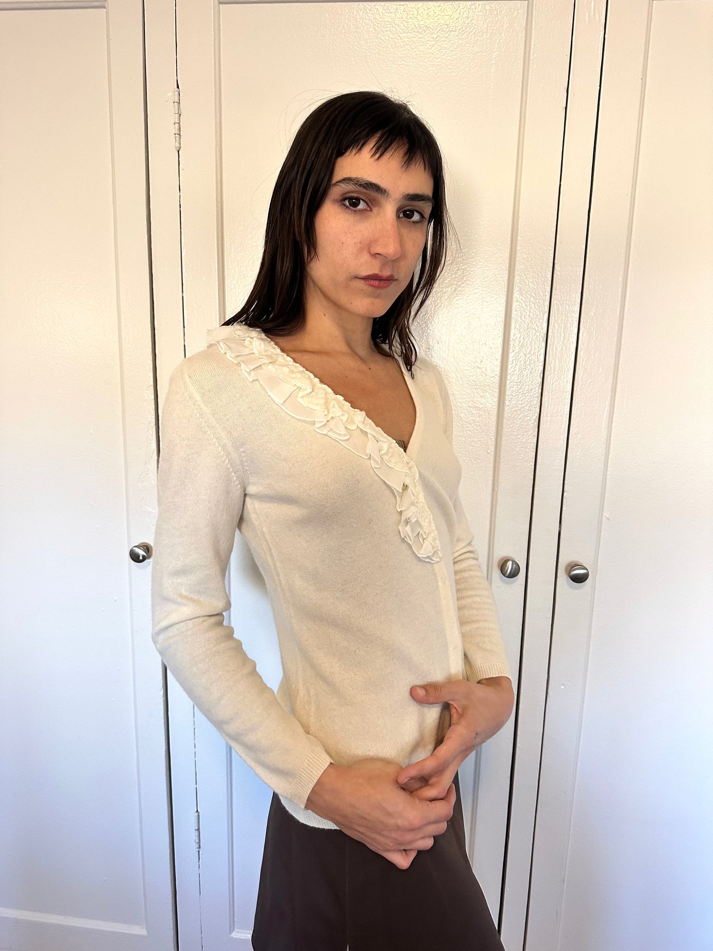 Blugirl Blumarine - White Snap Ruffle Cardi
