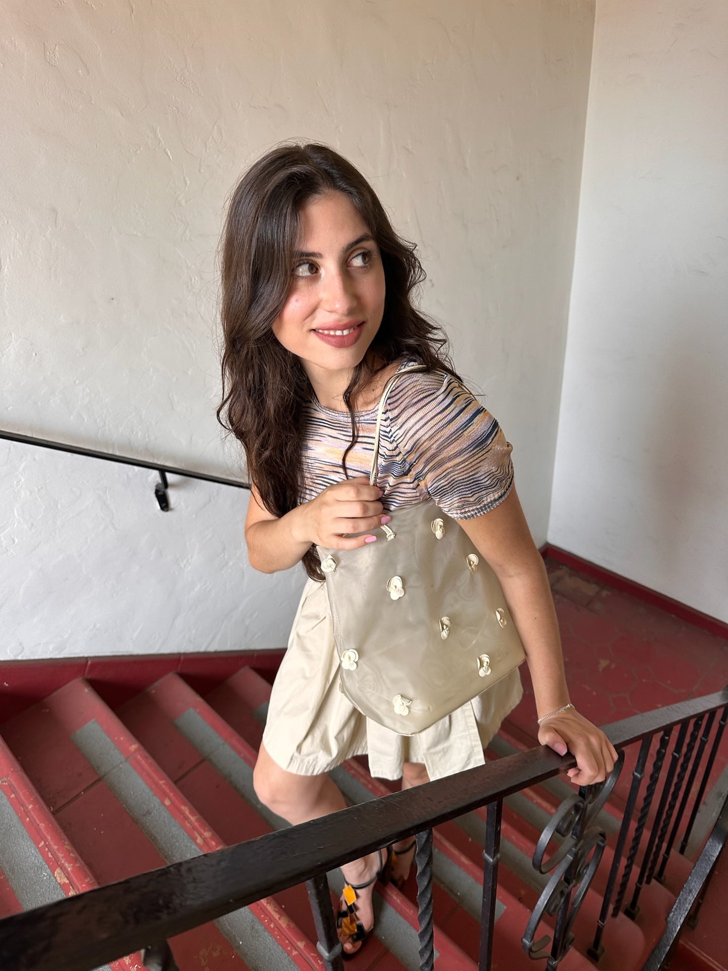 Cream Mesh Flower Tote