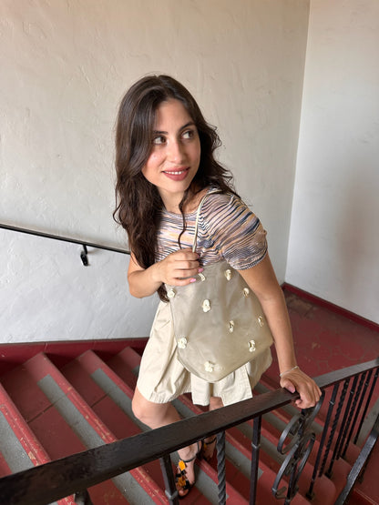 Cream Mesh Flower Tote