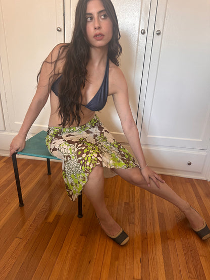 Green Floral Silk Skirt
