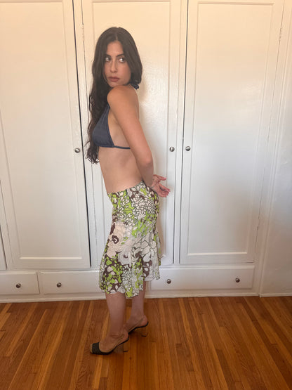 Green Floral Silk Skirt