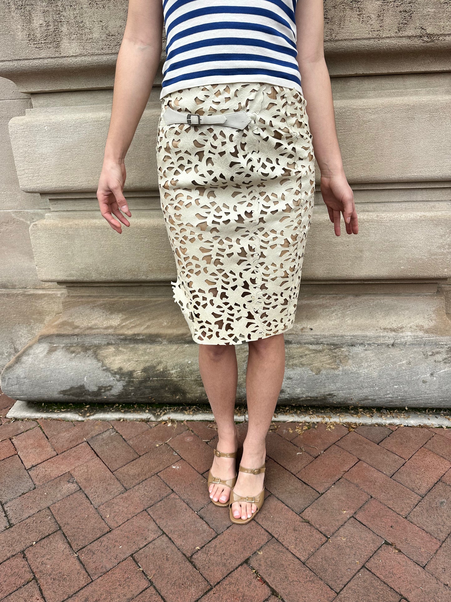Gianfranco Ferre - Leather Lace Cut Skirt
